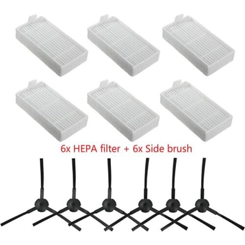 6x Side brush + 6x Hepa Filter for ILIFE V3 V5 V5s V3s V5s Pro V50 X5 v50 v55 pro Robot Vacuum Cleaner spare parts Accessories