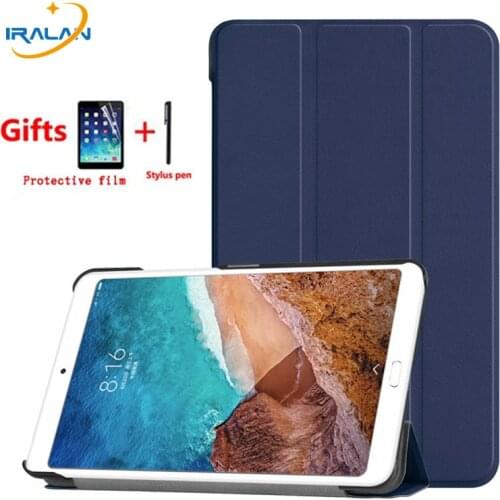 Slim PU Leather 3-fold Stand Cover for Xiaomi MiPad 4 8.0 2018 Magnetic Smart Tablet Case for Mi pad 4 8.0 inch+Screen Film+Pen