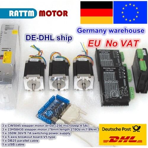 DE free VAT 3 axis CNC Router controller kit 3pcs NEMA23 270oz-in 1.8N stepper motor & DC 50V driver 256 microstep 4.5A current