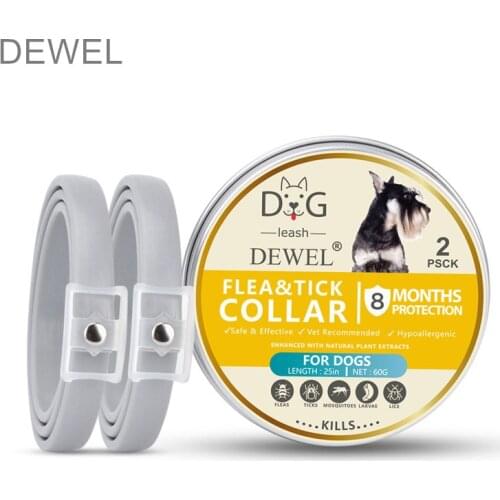 Dewel 2 PCS Cat Dog Collar Anti Flea Mosquitoes Ticks Dogs Pets Accessories Waterproof Herbal Pet Collar 8 Months Protection