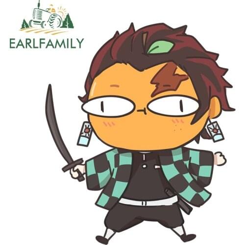 EARLFAMILY 13cm x 11.1cm for Demon Slayer Car Stickers Creative Sunscreen Decals Vehicle Laptop Decor Car Door Protector