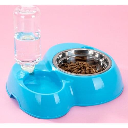 Pet food one bowl anti-overturning double bowl small and medium pets automatic drinking pet supplies