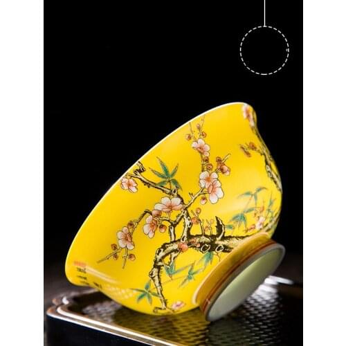 Enamel Single Bowl Chinese Style Retro Flower Bird Pattern Bowl Jingdezhen Fine Bone China Ceramic Tableware