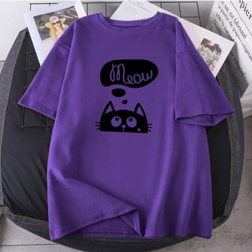 Meow Funny Cat Camisetas Fashion Shorts Sleeve Tops Tees Hip Hop O-neck Lady Clothes K-pop Shirts Casual Leisure Female T-shirts