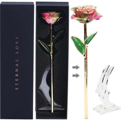 24k Gold Artificial Flowers Dipped Eternal Rose with Box Valentine Day Wedding Christmas Decor for Home New Years Gift for Girl