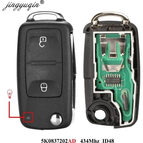 Jingyuqin 2 Buttons Flip Remote Car key 7E0837202AD 434MHz for VOLKSWAGEN VW Amarok Transporter 2011-2016 ID48 chip 5K0 837202AD