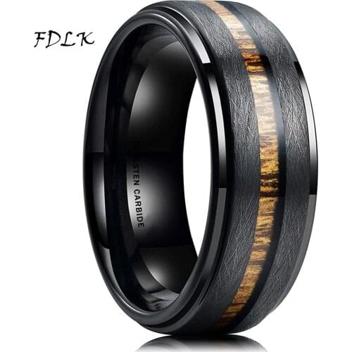 Luxury 8mm Mens Black Tungsten Carbide Ring Hawaiian Koa Wood Inlay Matte Brushed Finish Mens Promise Ring Men Wedding Band