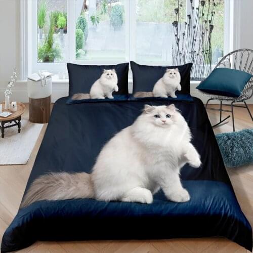 Cat Printed Duvet Cover Set Queen King Size Animal Bedding Set Cute Quilt Cover Bedclothes With Pillow Cases For Children Kids