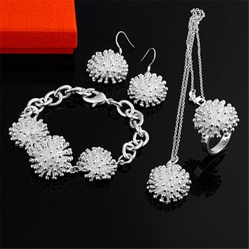 Hot charm 925 sterling Silver Fireworks Pendant necklace earring bracelet rings Jewelry set for women fashion party wedding Gift
