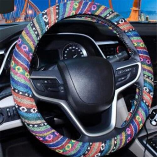 Linen Universal Elastic Car Steering Wheel Cover Ethnic Style Car Accessories