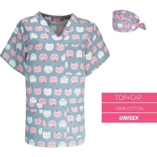 Fashion Scrub top Owls Printing Uniforms Round V Neck Scrubs Tops for Women Men Cotton Nurse Accessories Clothes XXS-4XL