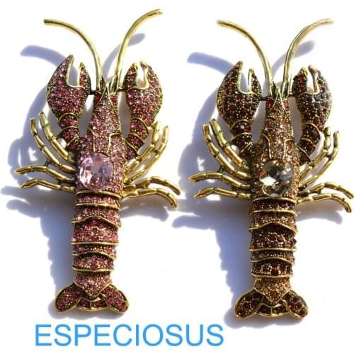 Fashion Women Jewelry Anti Gold Color Rhinestone Lobster Brooch Ladies Gift Ornaments Big Breast pin Accessory Overcoat Garments