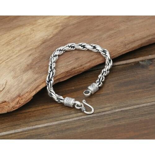Mens Solid 925 Sterling Silver knit biker rock punk Link Bracelet bangle Chain Jewelry A4610