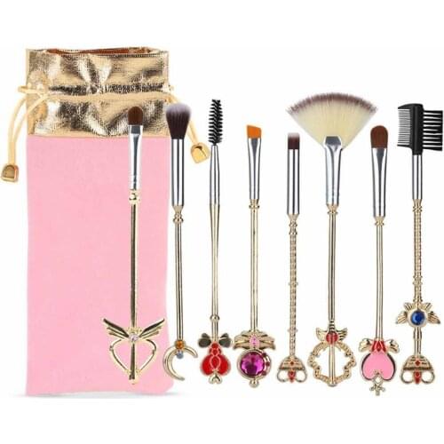 Pcs Sailor Moon Makeup Brush Set With Pouch, Gold Cardcaptor Sakura Cosmetic Brushes With Bag