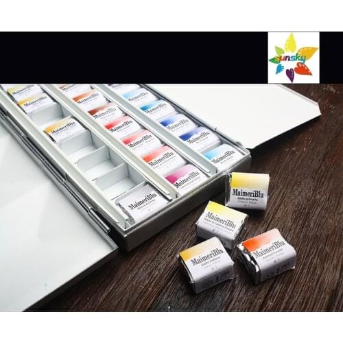 Original Italy Maimeri Artist solid watercolor pigment 12/16/24/36 heavy Enamel Box set portable gift box Fine and smooth colors