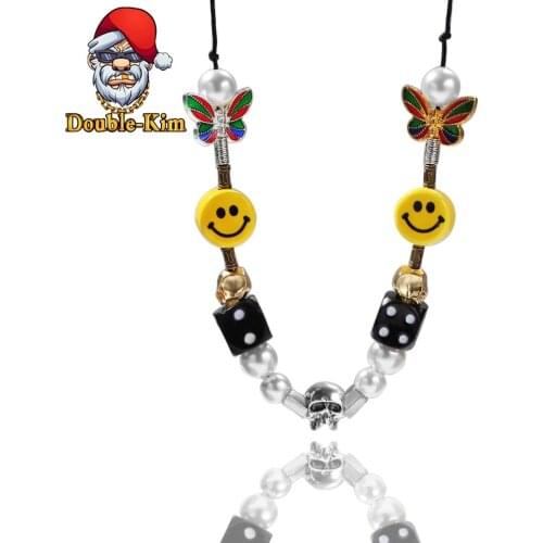 Dice Smiling Face Pendant Necklace Men Hiphop Rock Street Culture Iron Alloy Rope Chain Necklace Fashion Man Jewelry Gift