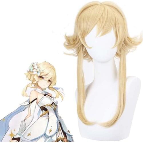 Genshin Impact Cos Wig Lumine Traveler High Temperature Wire Game Characters Cosplay Wig Ladies Wig Any Face Anime Role Playing