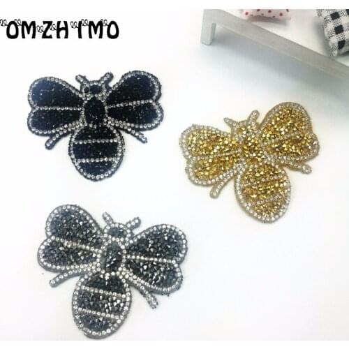 Bee design hotfix rhinestone motif iron on patches applique for heat transfer clothing shoe bag diy