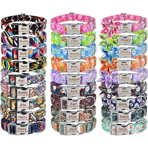Personalized Dog Collar Nylon Plaid Boy Girl Unisex Dogs Collar Custom Free Engraved Name ID Tag Small Large Product Dog Collars