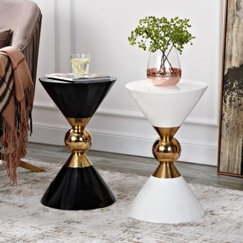Luxurious style living room side tables Gold Tea-table sofa End-table white and black side coffee table