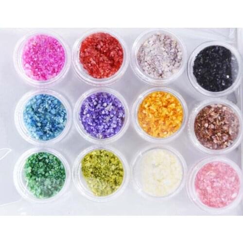 12 Colors Crushed Shell Powder Nail Art Decoration 12 pots/ lot Glitter Mental Nail Tool Acrylic Powder Particle Shell