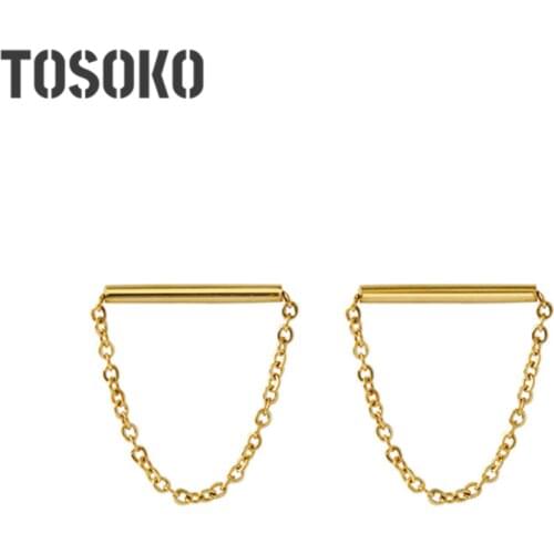 TOSOKO Stainless Steel Jewelry Straight Earrings Tassel Chain Earrings Womens Simple Fashion Earrings