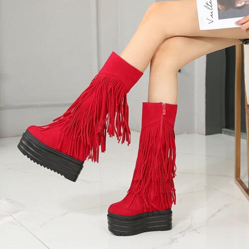 13cm Wedges Thick-Soled Suede Middle Tube Boots Within Increase Martin Boots Fashion High-Heel Womens Boots Sexy Short Boots