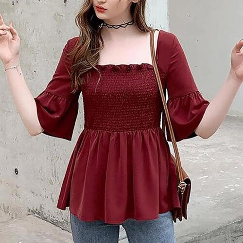 Summer Square Neck Short Sleeves Loose T Shirt Women Spring Summer Casual Chiffon T Shirt Top Elegant Office Tee