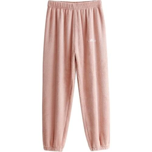 AECU Women Flannel Pajama Bloomers Pants 2021 Winter Elastic Loose Trousers Waist Solid Pajamas Bottom Home Sleep Underwear