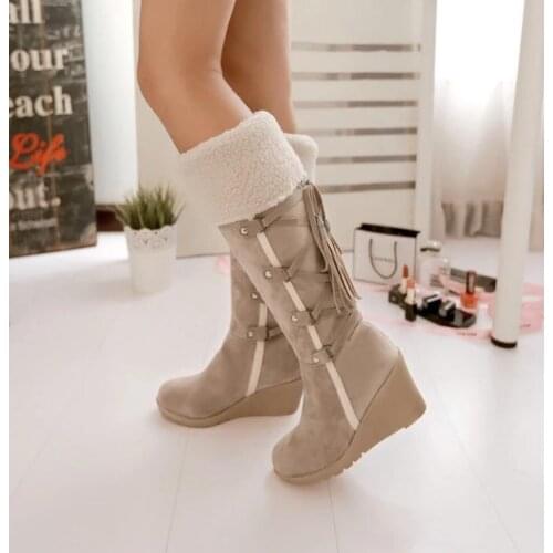 2018 winter Knee High Women Boots Warm Winter Cattle leather Fashion wedge warm snow Boots high heel Women Shoes Size 34-43