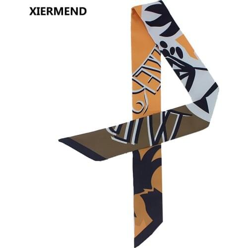 2018 British style letter fashion narrow long scarf female tied bag handle ribbon hair scarf head skinny scarves