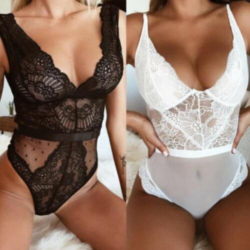 Women Lace Bodysuit Lingerie Sleeveless V Neck Stretch Leotard Jumpsuit Tops Vest