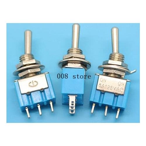 10Pcs ON-OFF-ON 3 Pin 3 Position Mini Latching Toggle Switch AC 125V/6A 250V/3A BULE TMS-103