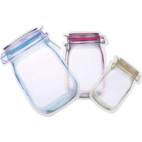 12PCS Reusable Portable Kitchen Organizer Snacks Fresh Zipper Airtight Seal Bags Mason Jar Pattern Food Saver Storage Bags Set