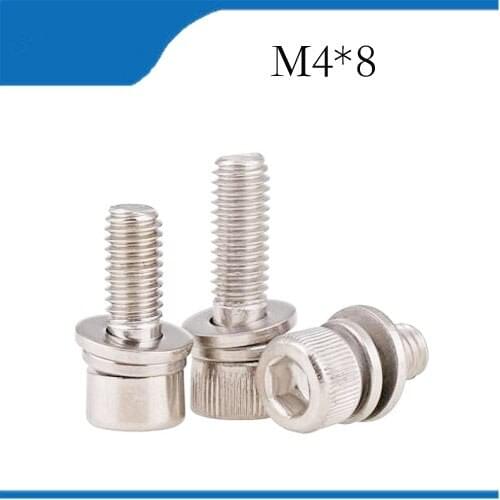 20pcs M4*8mm Stainless Steel Inner Hex Bolt Hexagon Socket Spring Lock Washer Sems Assembly Screw combination m4 bolts,m4 nails