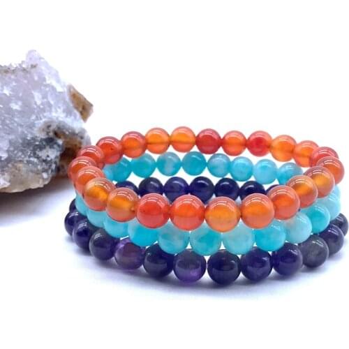 3pcs/Set Bracelet Natural Stone Beads 8 mm Beaded Men Women Elastic Bangle Amazonite Carnelian Amethysts Drop Shipping