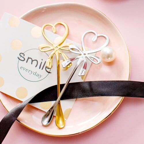 3D Bow Knot Heart Shaped Mini Coffee Spoon Tea Dessert Spoon Hanging Spoon Glod Silver Spoon Stainless Steel Flatware