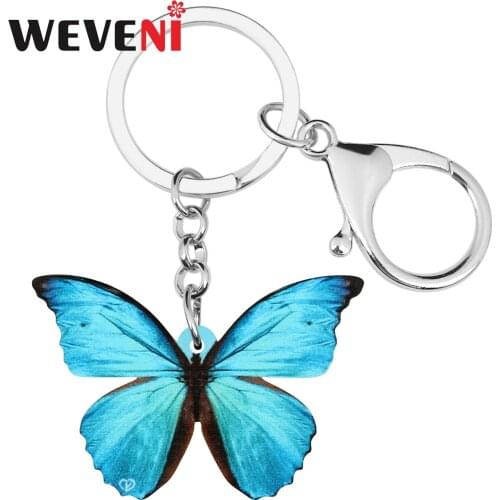 WEVENI Acrylic Blue Morpho Butterfly Keychains Big Insect Animal Keyring Jewelry For Women Girl Classic Spring Bag Car Accessory