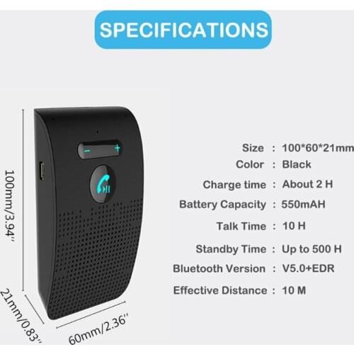 Wireless Car Bluetooth V5.0 Bluetooth Handsfree Car Kit Wireless Bluetooth Speaker Phone Sun Visor Clip Speakerphone T8WF