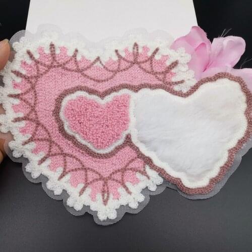 Large sewing fluff towel embroidery with two heart cloth patch stickers Fashion womens T-shirt show decoration applique