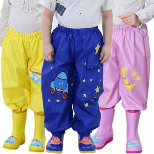 Kids Rain Pants Cartoon Print Design Children Waterproof Trousers For Baby Boys Girls 90-135 CM Overalls LM099