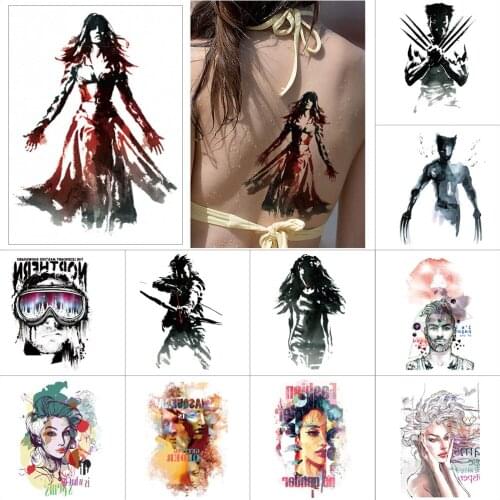 Black temporary tattoo stickers warrior tiger ship female model Fake tattoo for women and men Arm thigh body Art tattoo paste