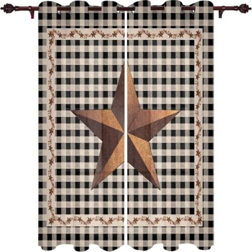 Country Style Black Plaid Country Star Window Curtains Kitchen Bedroom Drapes Home Decor Luxury Curtains for Living Room