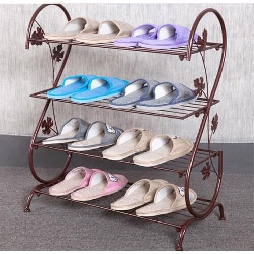 Four Layer Iron Shoe Rack Living Room Storage Shelf Retro Storage Holder