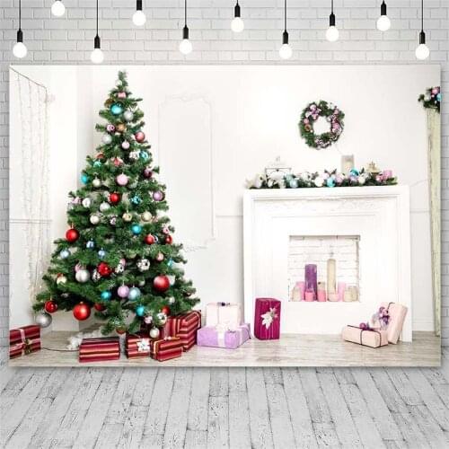 Avezano Backdrops Merry Christmas Tree Winter Fireplace Gift Wreath Decor Banners Photographic Background Photo Studio Photozone