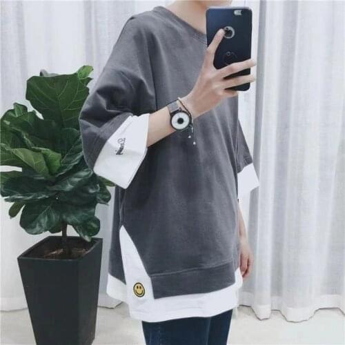 Pure Cotton Summer Harajuku Style Short Sleeve T-shirt Mens Round Neck Tshirt Korean Style Fashion 5-sleeve T Shirts