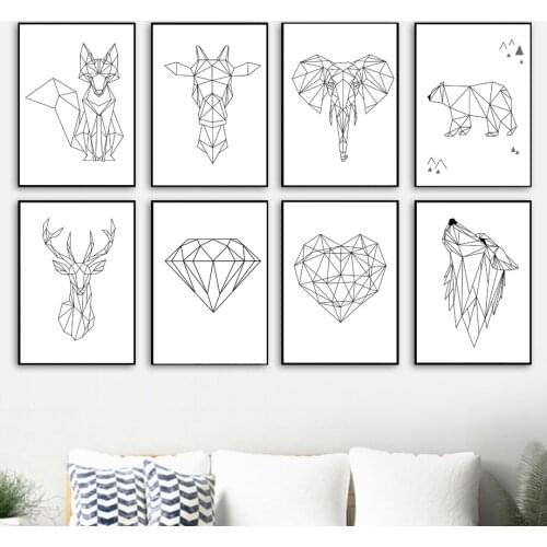 Geometry Line Stric Wall Art Picture Fox Deer Bear Wolf Canvas Painting Nordic Poster and Print Wall Decor for Living Room Home