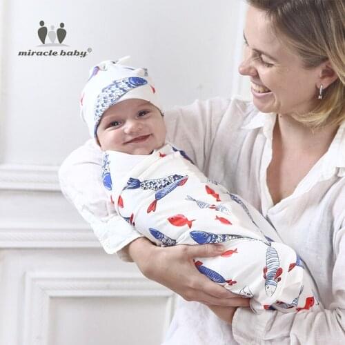 Pieces One Set Cotton Baby Swaddle Blanket +hat Newborn Receiving Blanket New Autumn Baby Sleeping Bag Bath Towel Size 0-6M