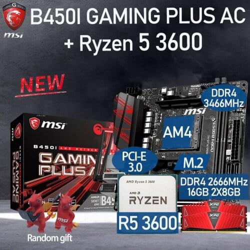 AM4 MSI B450I GAMING PLUS AC Motherboard Set + AMD Kit Ryzen 5 3600 + RAM DDR4 16Gb 2666MHz M.2 PCI-E 3.0 Placa-mãe Desktop B450