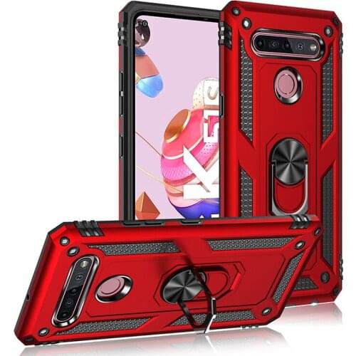 Magnetic Metal Finger Ring Holder Armor Shockproof Case For LG K51S K50S K40S Harmony 4 TPU Bumper Hard PC Protective Back Cover